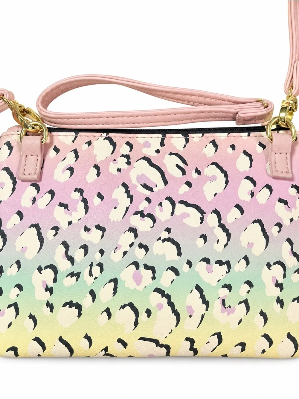 EUC Luv Betsey Johnson Pastel Leopard Crossbody Wristlet